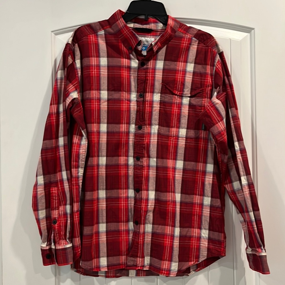 Columbia Men’s red plaid button-up, long sleeve